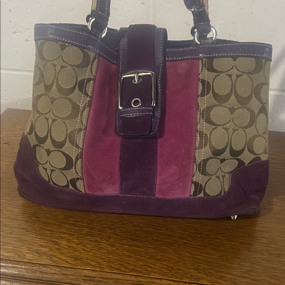 Stylish Purple and Brown Coach Women's Bag